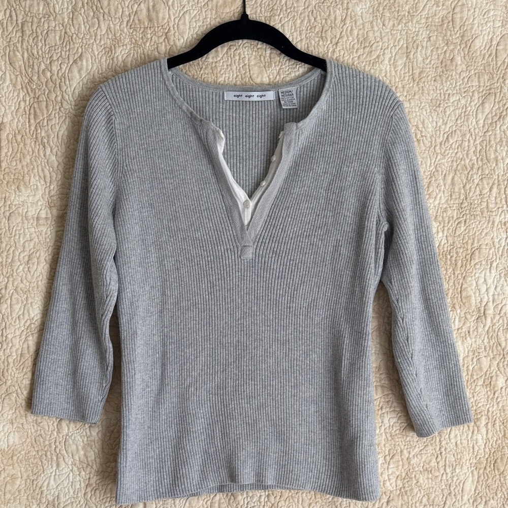 eight eight eight Gray Ribbed Henley Top
